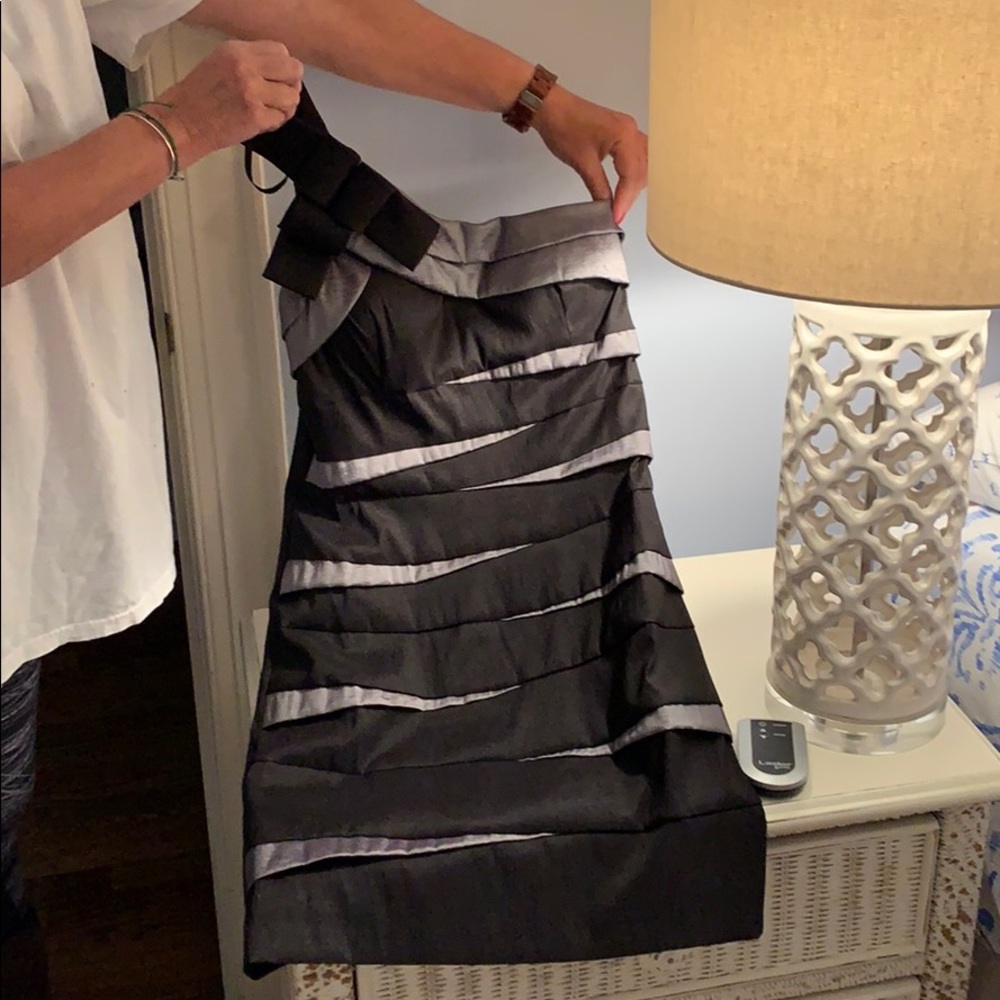 One Shoulder Black and Silver Dress